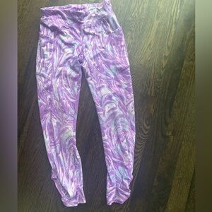 Lands’ End Girls’ leggings - purple marble swirl pattern with side pocke…